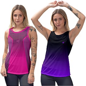 Kit 2 Regatas Fitness Feminina - Joy e Preto Roxo