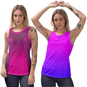 Kit 2 Regatas Fitness Feminina - Joy e Rosa Azul