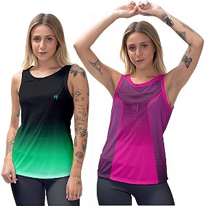 Kit 2 Regatas Fitness Feminina - Preto Verde e Joy