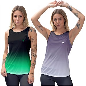 Kit 2 Regatas Fitness Feminina - Preto Verde e Preto Cinza
