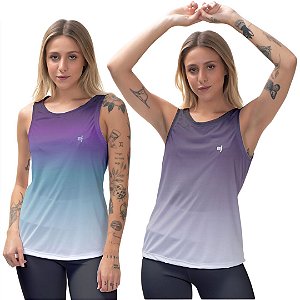 Kit 2 Regatas Fitness Feminina - Azul Roxo e Preto Cinza