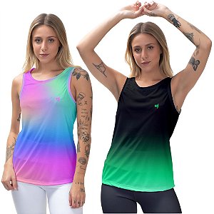 Kit 2 Regatas Fitness Feminina - Tie Dye e Preto Verde