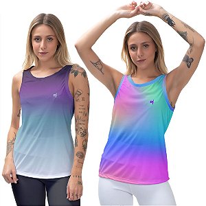 Kit 2 Regatas Fitness Feminina - Azul Roxo e Tie Dye