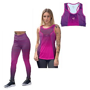 Conjunto Camiseta Regata Feminina Top Fitness Calça Legging Efect