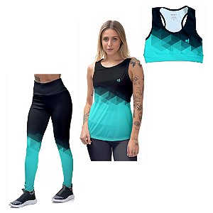 Conjunto Camiseta Regata Feminina Top Fitness Calça Legging Efect