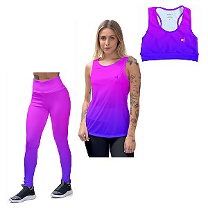 Conjunto Camiseta Regata Feminina Top Fitness Calça Legging Efect