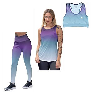 Conjunto Camiseta Regata Feminina Top Fitness Calça Legging Efect