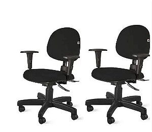 kit 2 cadeiras de escritorio executiva ergonômica NR17 com braços tecido preto