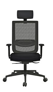 Cadeira Escritório Try Presidente Syncron Braço Regulável Rhodes, no crepe preto