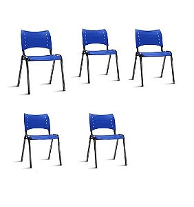 Kit 5 Cadeiras Plásticas Iso Frisokar - cor Azul e Estrutura Preta