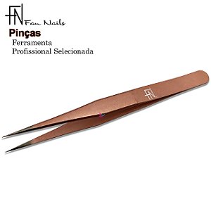 Pinça Reta Fan Nails Rosé para Alongamento Extensão de Cílios