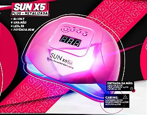 Cabine Sun 5x Plus LED UV 80W Híbrida Metálica BIVOLT Reflexiva Rosa