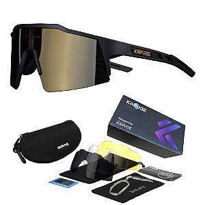 Óculos de Ciclismo Preto Com 4 Lentes + Case Original - Kapvoe