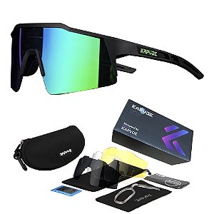 Óculos de Ciclismo Verde Com 4 Lentes + Case - Kapvoe