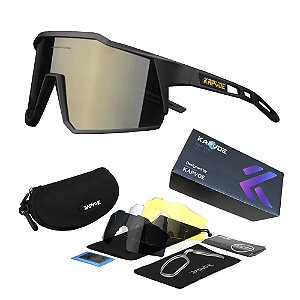 Óculos de Ciclismo Preto Dourado Com 4 Lentes + Case Original - Kapvoe