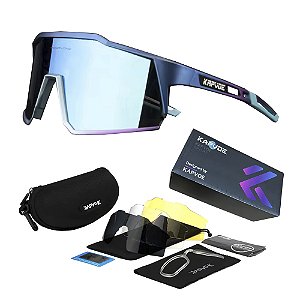 Óculos de Ciclismo Azul Com 4 Lentes + Case Original - Kapvoe