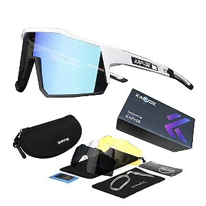 Óculos de Ciclismo Branco Azul Com 4 Lentes + Case Original - Kapvoe