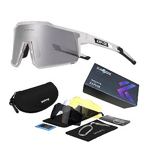 Óculos de Ciclismo Branco Cinza Com 4 Lentes + Case Original - Kapvoe