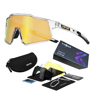 Óculos de Ciclismo Amarelo Com 4 Lentes + Case Original - Kapvoe