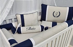 kit berço rolinho menino marinho - cinza