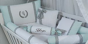 kit protetor para berço menino branco e verde claro
