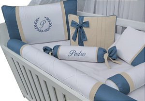 kit berço menino branco, jeans e palha