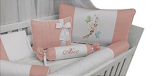 kit berço menina 100 % algodão branco e rose