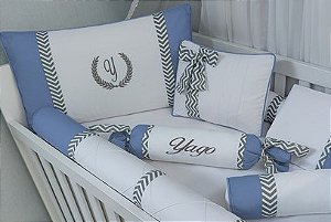 Kit para berço 100% algodão jeans e branco