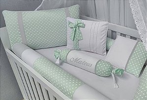 Kit para berço 100% algodão personalizado poá verde