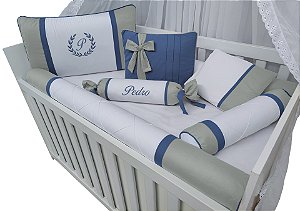 kit berço 100% menino cinza e jeans