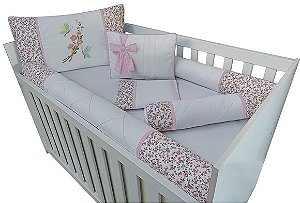 kit berço rolinho menina flor rosa