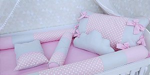 kit berço rolinho poa rosa