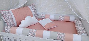 kit berço rolinho geometrico rose