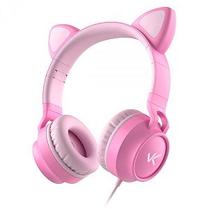 Fone Headset Kitty Ear orelha de gato rosa com microfone cabo 1.2m plug P2 estéreo P3 KE120R Vinik