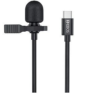 Microfone De Lapela Hrebos HD Type-C - IF 031 Preto