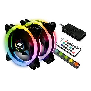 Kit Cooler Gabinete F7-L600RGB 2 Fans RGB 12x12mm com Controle + Controladora + Barra Led C3Tech