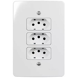 Conjunto 3 Tomadas Padrão Brasileiro 2p+T 10a 250v 4x2 Branco Renova PA021382 Margirius