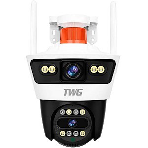 Câmera IP Wi-Fi Speed Dome TWG TW-9570 4MP (2 Lentes) PTZ Alarme Strobe Vermelho/Azul