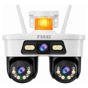 Câmera IP Wi-Fi Speed Dome Tripla TWG TW-9600 3 Lentes (1 Fixa + 2 Móveis) PTZ Strobe