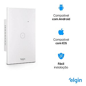 Interruptor Touch Smart Wi-Fi Elgin 48INTWIFI100 1 Botão Compatível com Alexa e Google Home
