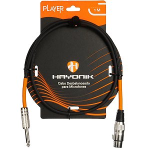 Cabo Para Microfone Hayonik Player XLR Fêmea x P10 1m Preto