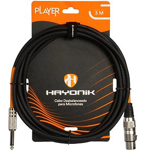 Cabo para Microfone Hayonik Player XLR Fêmea x P10 Macho 3m Desbalanceado