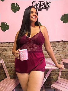 Short Doll Milena em Malha com Renda e Alça Regulável