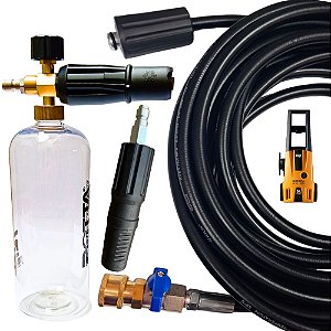Kit 5 Metros Mangueira Nylon com Registro e Engate Rápido + Bico Variador + Canhão de Espuma WAP OUSADA PLUS 2200