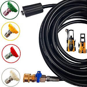 10 Metros de Mangueira + Registro c/ Engate Rápido para Lavadora de Alta Pressão Wap New Eco Wash 2200 + 4 Bicos de Engate Rápido