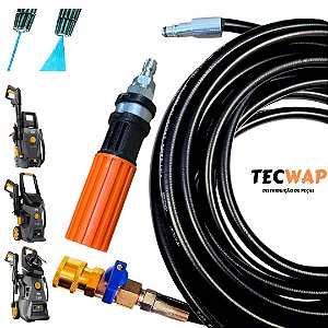 18 Metros Mangueira Com Registro Engate Rápido e Bico Curto P/ Lavadoras Wap WL 1820, 2600, 2610, 2660