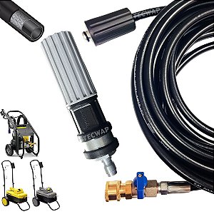 20 Metros Mangueira Trama De Aço Com Registro e Bico Curto Para Karcher HD 585, HD 7/15