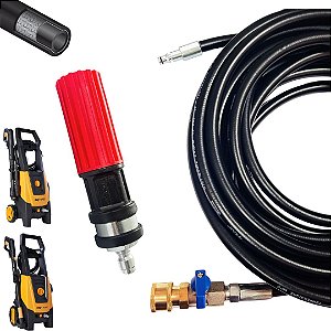 20 Metros Mangueira Trama De AÇO Com Registro E Bico Variador Para Lavadoras Wap Combate Turbo