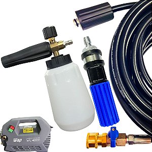 10 METROS Mangueira Com Registro Engate Rápido + Bico Variador e Snow Foam Profissional Para Lavadora WL4000
