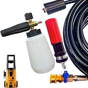 10 Metros Mangueira Com Registro Engate Rápido + Bico Variador E Snow Foam Para Lavadoras De Alta Pressão Wap Ousada